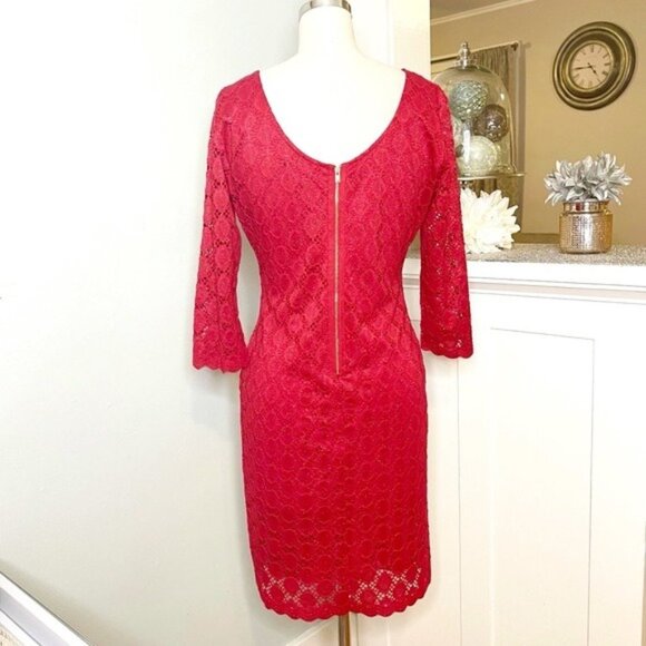 Ronni Nicole Red Lace Scalloped Edge Sheath Dress 6 Small - Picture 6 of 10